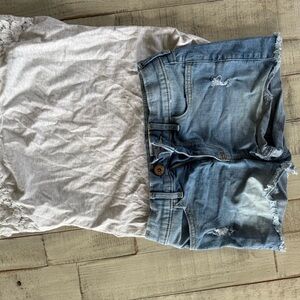 Denim Distressed Shorts with Lace Trim top